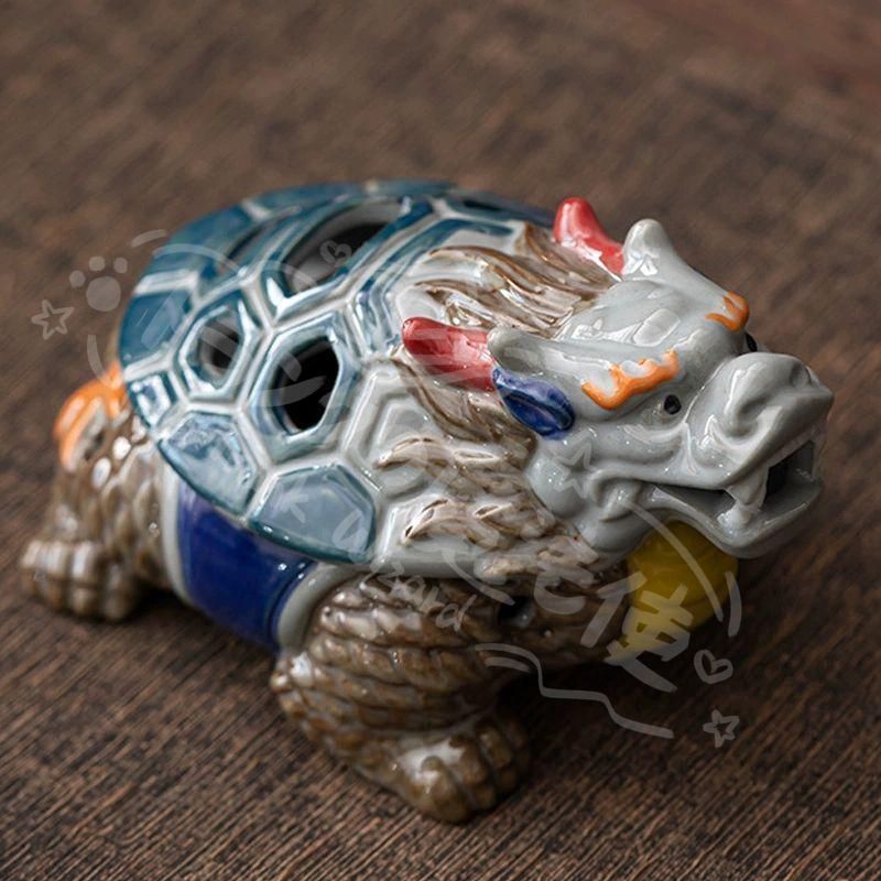 新年ギフト彩陶竜亀盤香炉 神獣薫香炉 茶道具 香道具 装飾品 工芸品