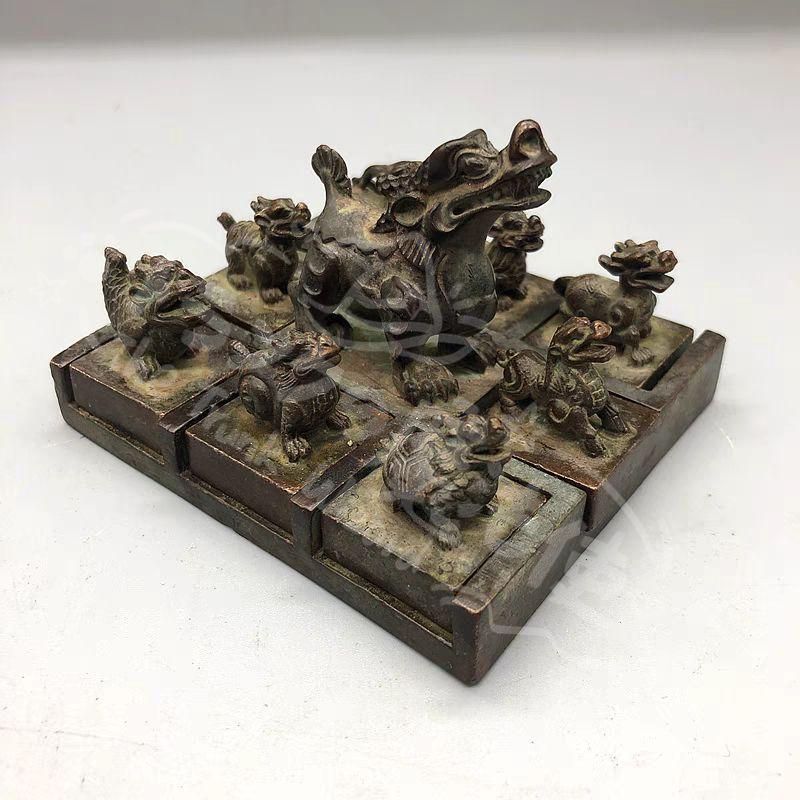 新年ギフト九龍印章 子母印章 銅製 書道具 文房具 装飾品 工芸品 置物