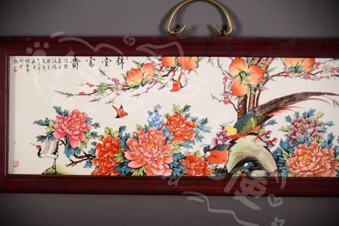 新年ギフト景徳鎮陶板画 錦堂富貴 客間 玄関 茶室 書斎 事務室 装飾画