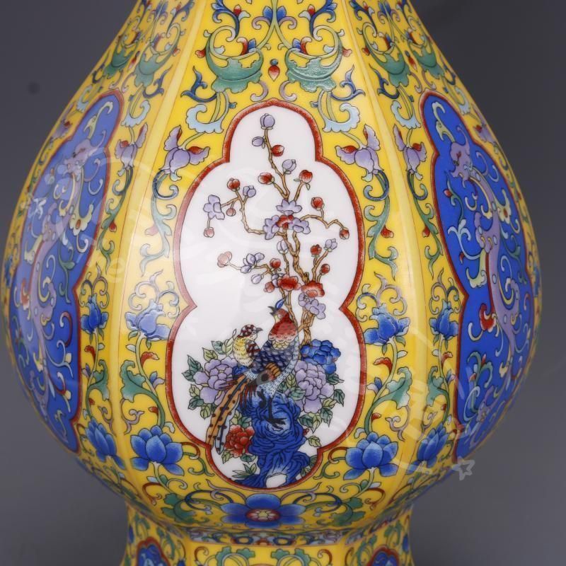 新年ギフト清乾隆琺瑯彩蒔金花鳥花瓶 景徳鎮 陶磁器 装飾品 現代工芸品