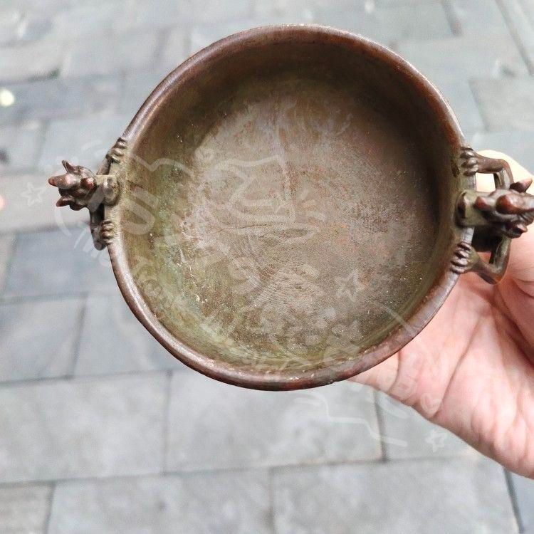 新年ギフト双龍耳香炉 筆舐 銅器 書道具 文房具 工芸品 美術品 置物