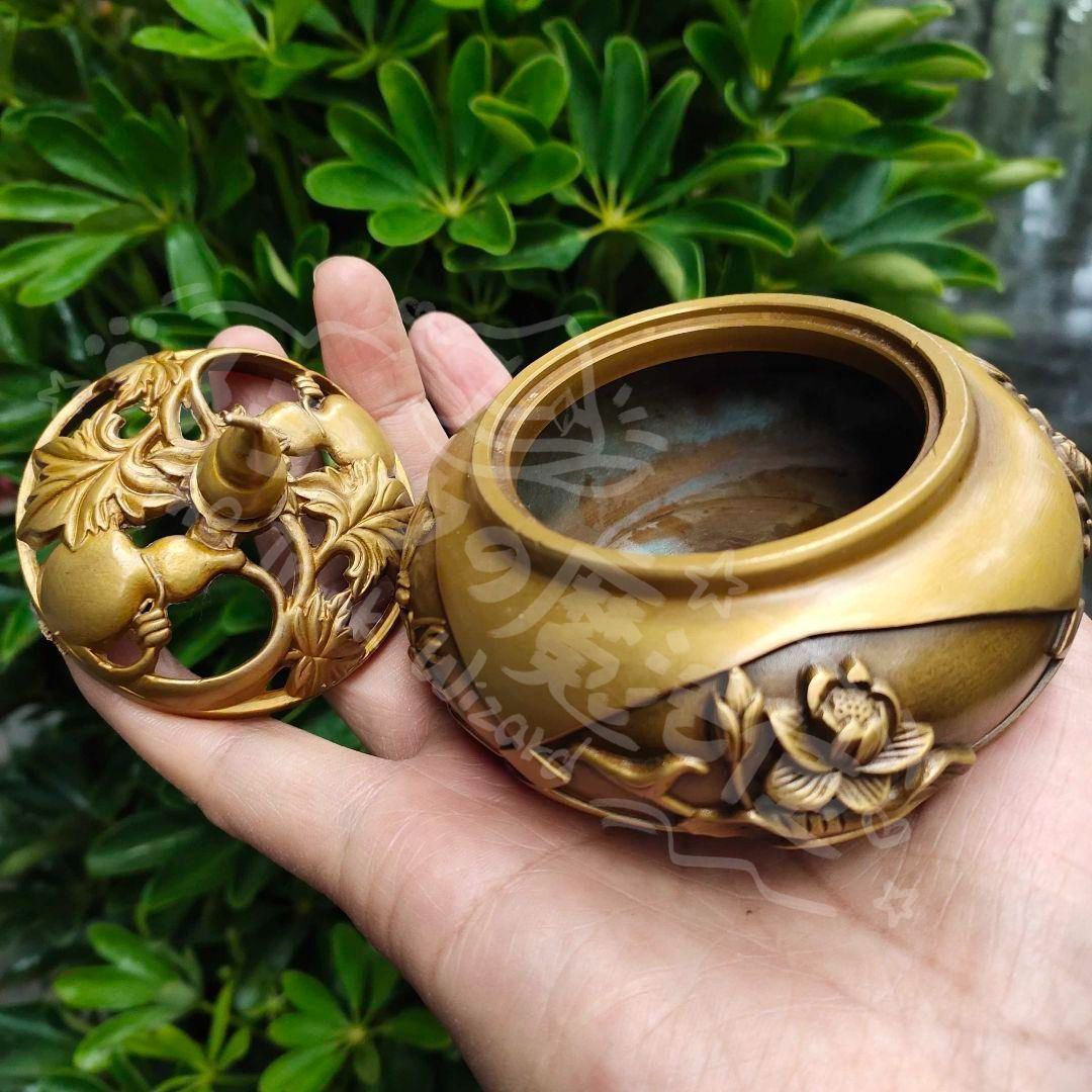銅 細工 四季花瓢簞蓋香炉 銅製 茶道具 香道具 工芸品 美術品 置物 新年ギフト銅 細工 四季花瓢?蓋香炉 銅製 茶道具 香道具 工芸品 美術品