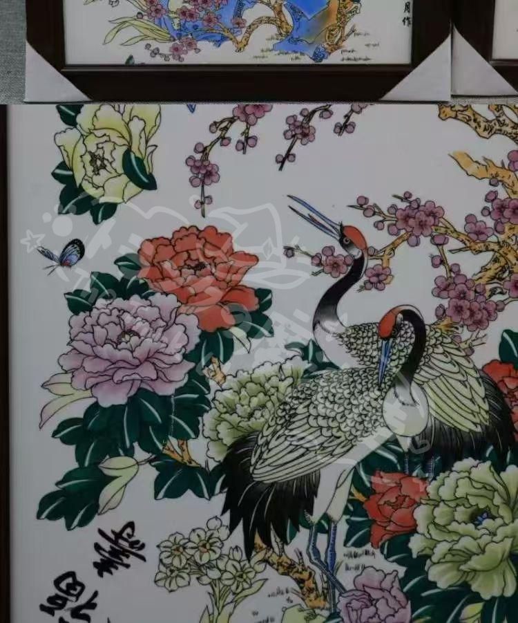 新年ギフト景徳鎮 花鳥図陶板画 応接間 書斎 懸掛 装飾品 工芸品 美術