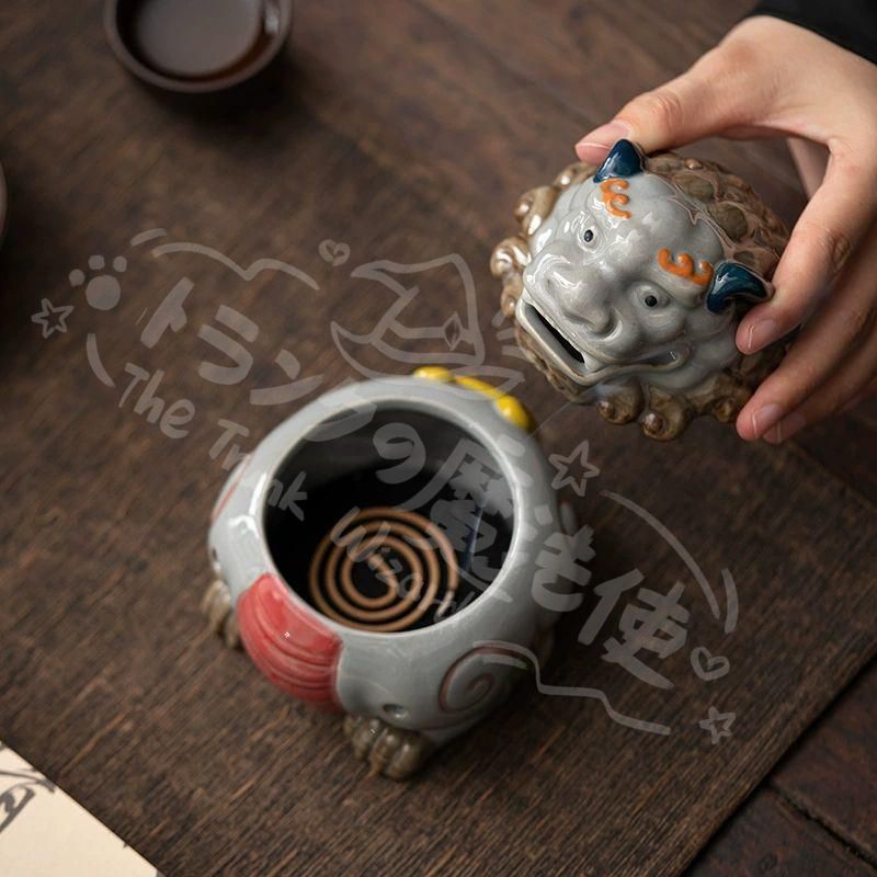 新年ギフト磁器 香炉 神獣猊彩陶香炉 香道具 茶道具 装飾品 工芸品
