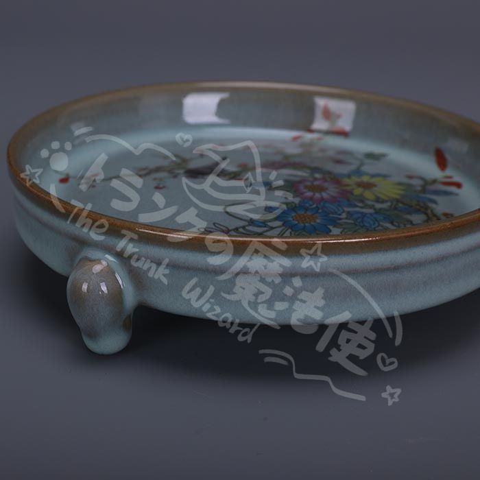 新年ギフト宋代汝窯天青釉加彩花鳥文三足洗 景徳鎮 陶磁器 装飾品 現代