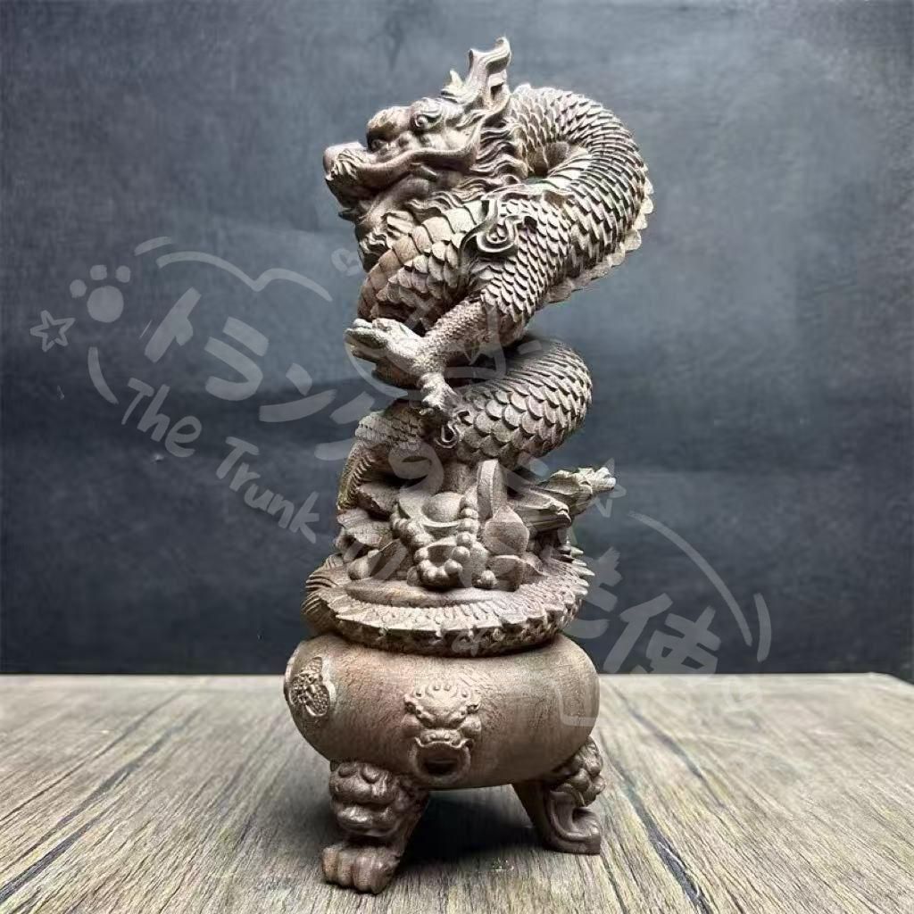 新年ギフト竜 木彫り 仏教美術 縁起物 開運風水 招財 工芸品 装飾品 置物