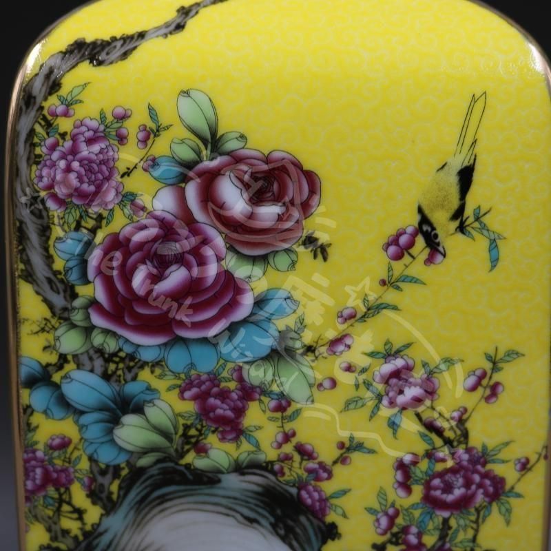 新年ギフト清乾隆黄地琺瑯彩花鳥四方花瓶 景徳鎮 陶磁器 装飾品 現代