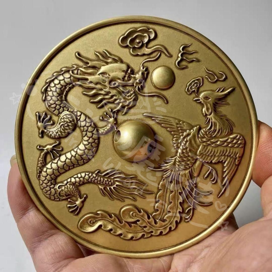 新年ギフト銅器 龍鳳呈祥銅鏡 鏡 置物 装飾品 工芸品 美術品
