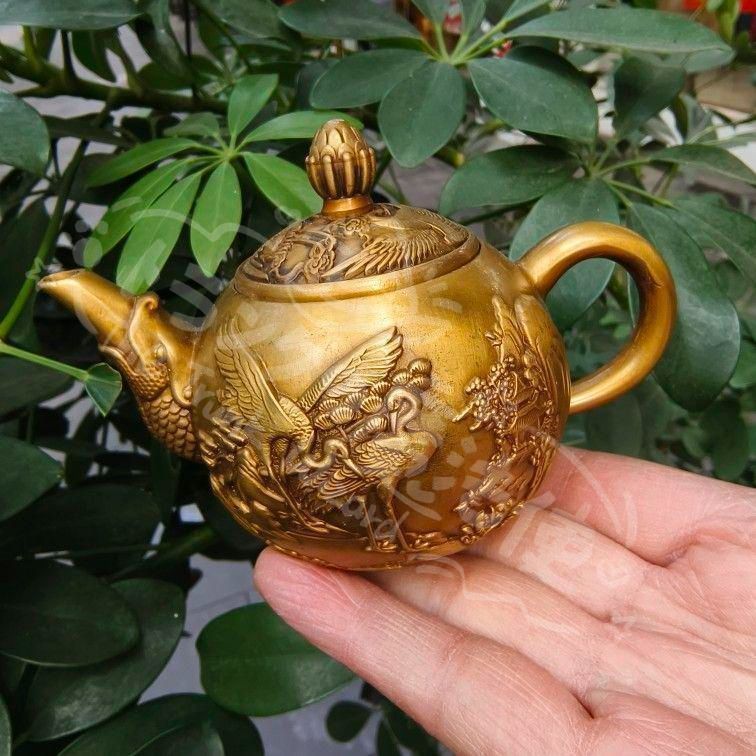 新年ギフト銅器 細工 魚嘴鶴茶壺 徳利 茶道具 現代 置物