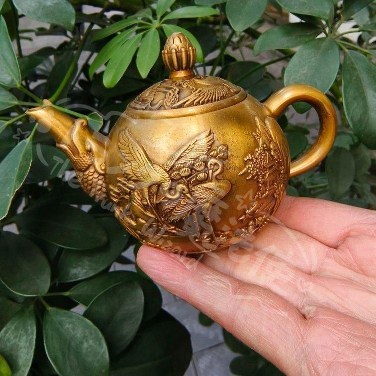 新年ギフト銅器 細工 魚嘴鶴茶壺 徳利 茶道具 現代工芸品 美術品 置物