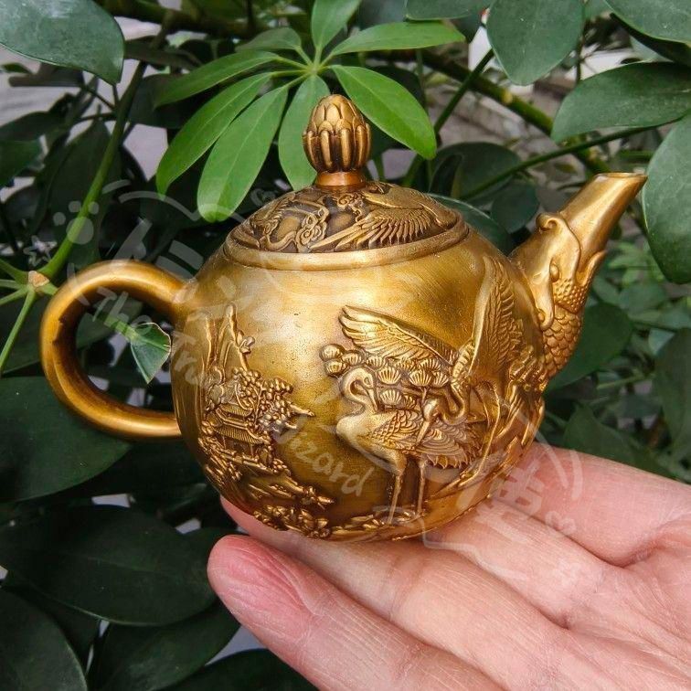 新年ギフト銅器 細工 魚嘴鶴茶壺 徳利 茶道具 現代工芸品 美術品 置物