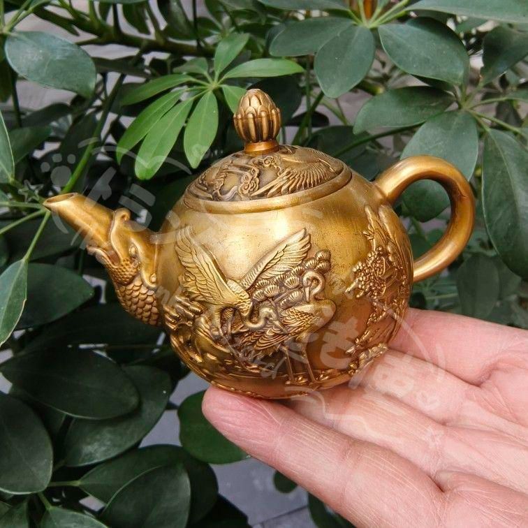新年ギフト銅器 細工 魚嘴鶴茶壺 徳利 茶道具 現代工芸品 美術品 置物