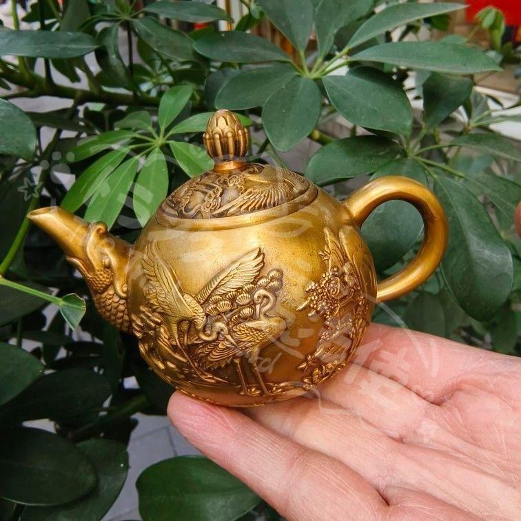 新年ギフト銅器 細工 魚嘴鶴茶壺 徳利 茶道具 現代工芸品 美術品 置物