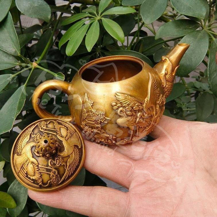 新年ギフト銅器 細工 魚嘴鶴茶壺 徳利 茶道具 現代工芸品 美術品 置物