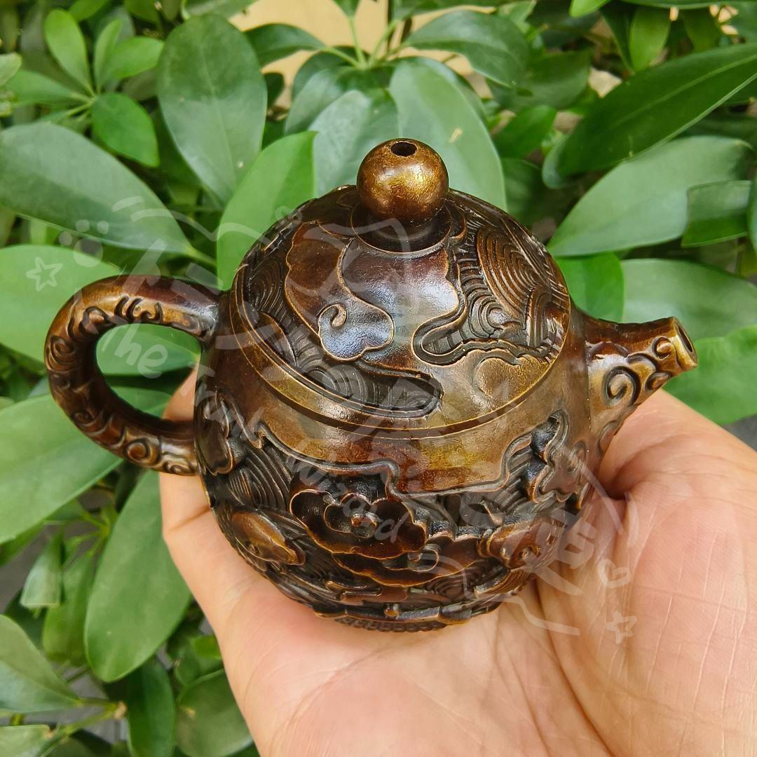 新年ギフト浮彫鯉躍龍門茶壺 酒壺 家庭茶道 工芸品 置物 銅製品