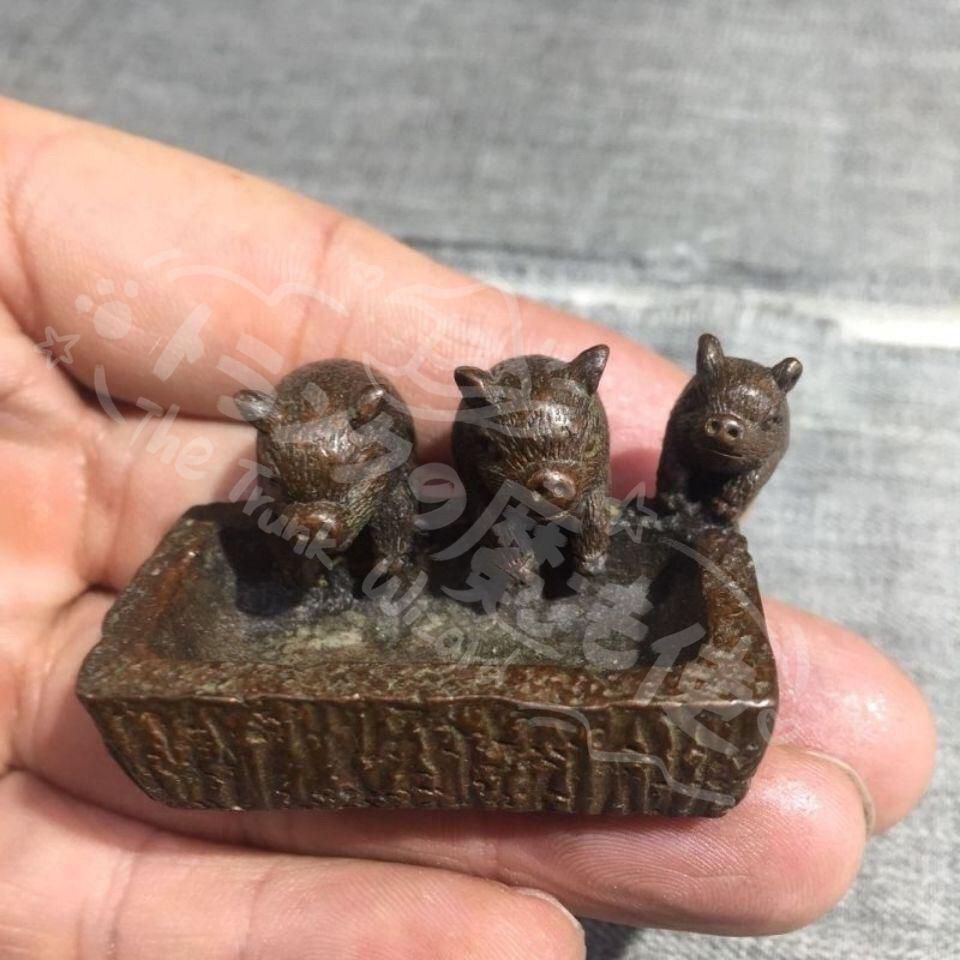 新年ギフト銅器 三匹小猪 茶道具 茶寵 工芸品 美術品 置物CZW1207P684
