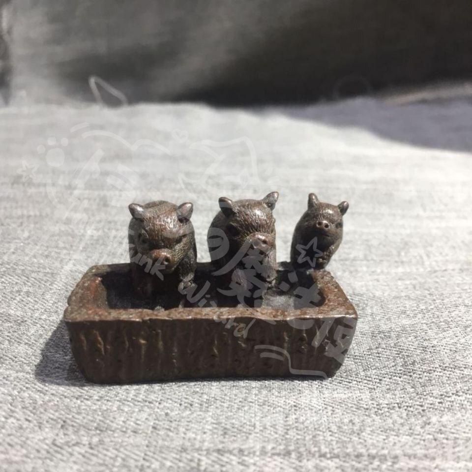 新年ギフト銅器 三匹小猪 茶道具 茶寵 工芸品 美術品 置物CZW1207P684