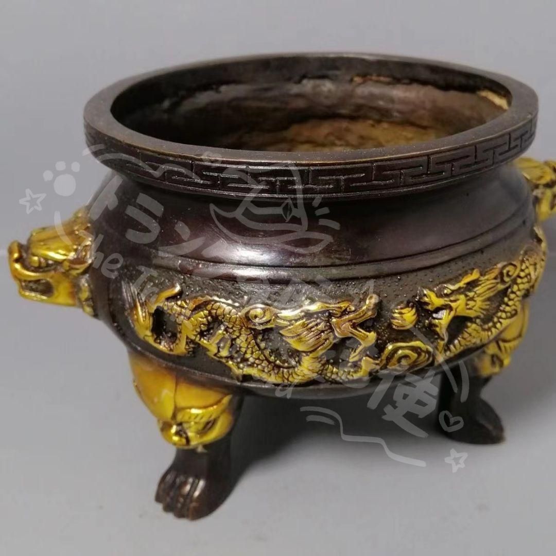 新年ギフト双龍戯珠香炉 銅製 香道具 装飾品 置物