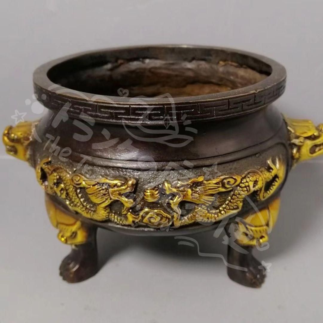 新年ギフト双龍戯珠香炉 銅製 香道具 装飾品 工芸品 美術品 置物