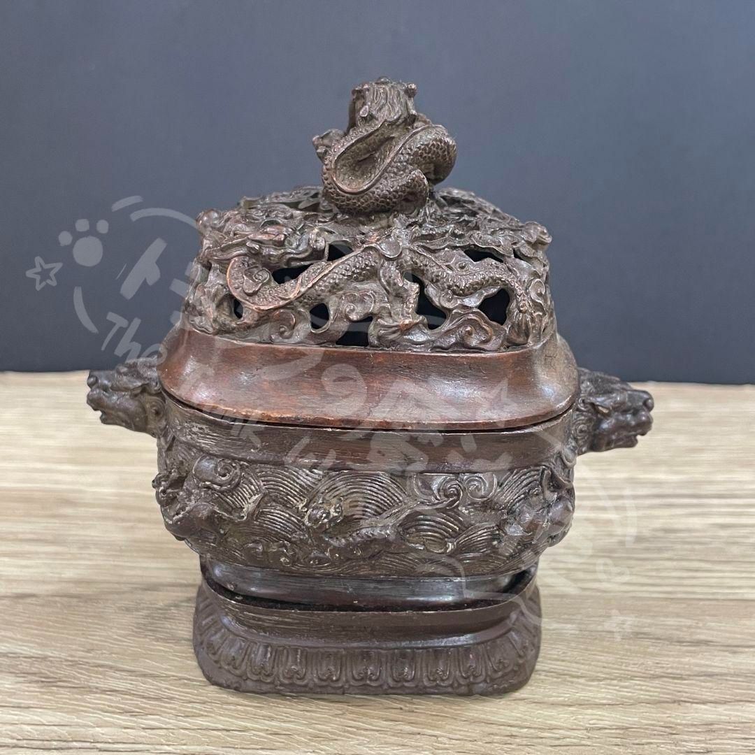 新年ギフト銅 細工 九龍宣徳三足炉 焼香炉 仏具 香道具 装飾品 工芸品
