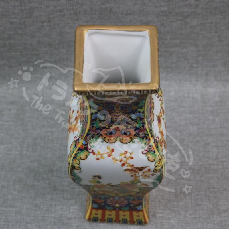 新年ギフト琺瑯彩蒔絵花鳥四方瓶 挿花器 景徳鎮 陶磁器 装飾品 現代