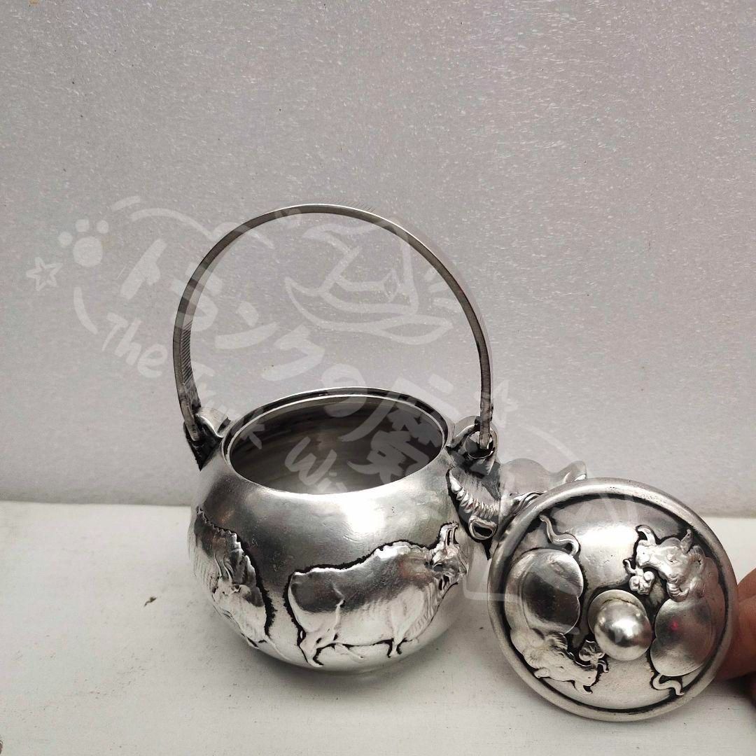  新年ギフト牛レリーフ 急須 徳利 茶道具 現代 置物 金属工芸 工芸品