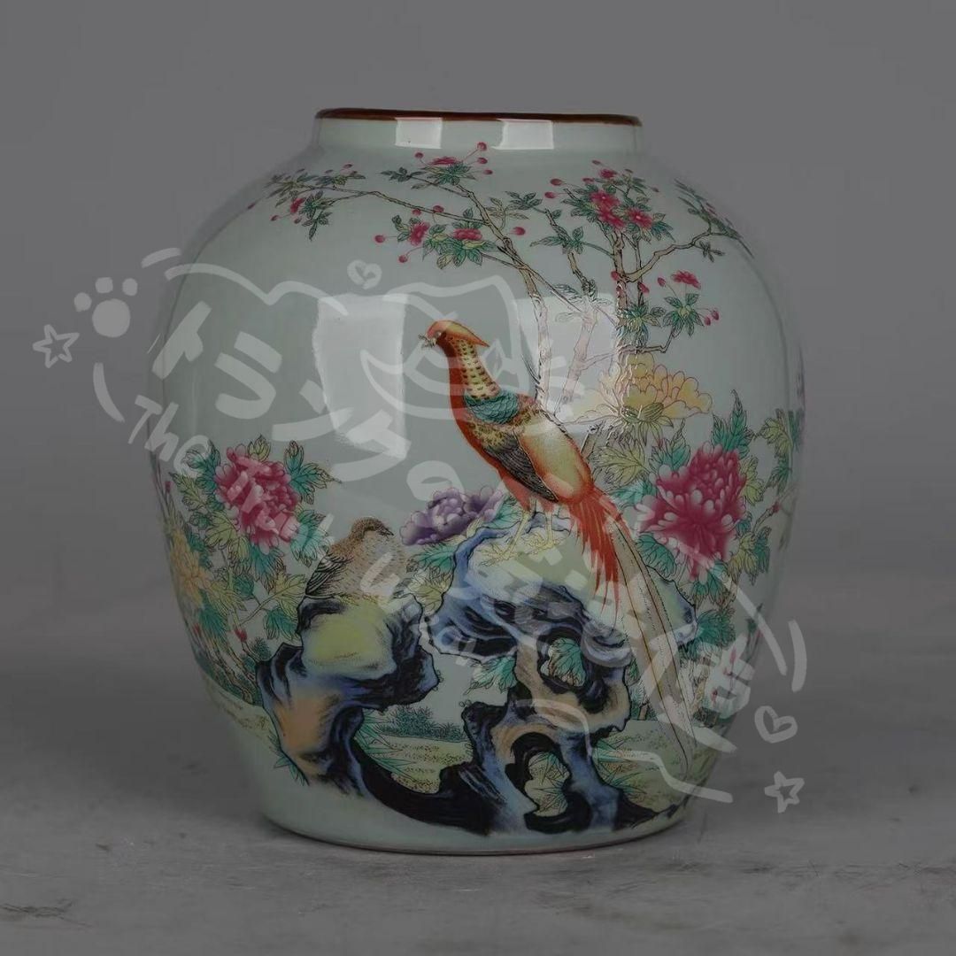 新年ギフト粉彩富貴吉祥花鳥紋陶磁器缶 景徳鎮 陶磁器 装飾品 現代工芸
