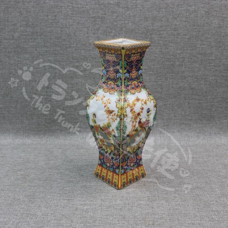 新年ギフト琺瑯彩蒔絵花鳥四方瓶 挿花器 景徳鎮 陶磁器 装飾品 現代