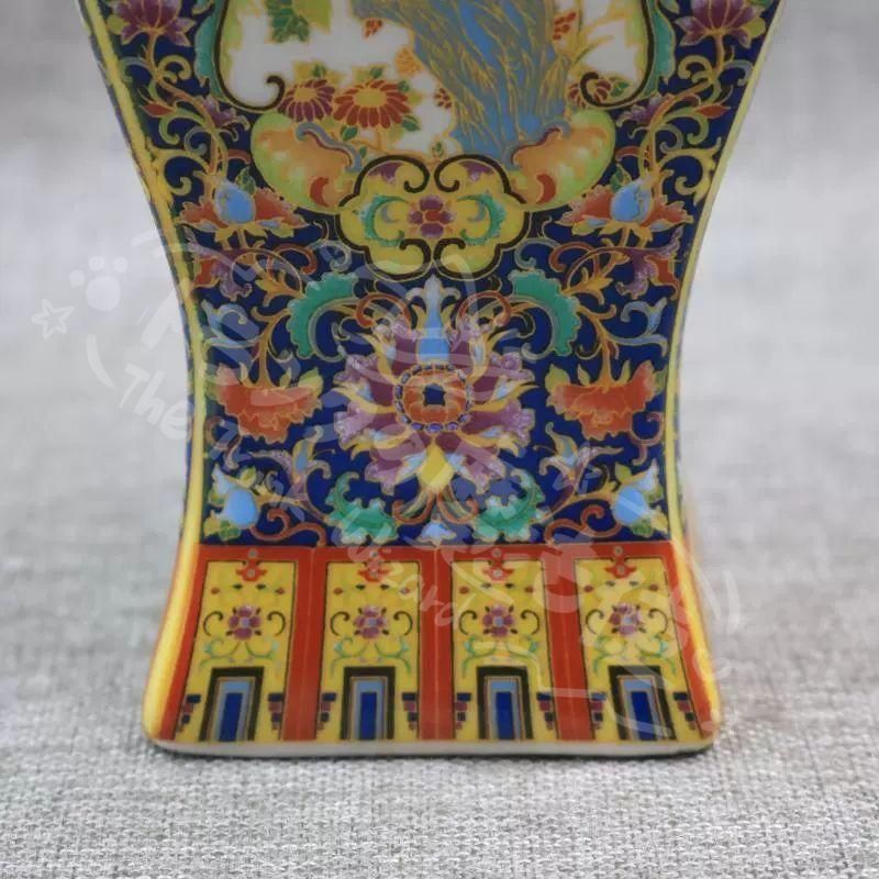 新年ギフト琺瑯彩蒔絵花鳥四方瓶 挿花器 景徳鎮 陶磁器 装飾品 現代