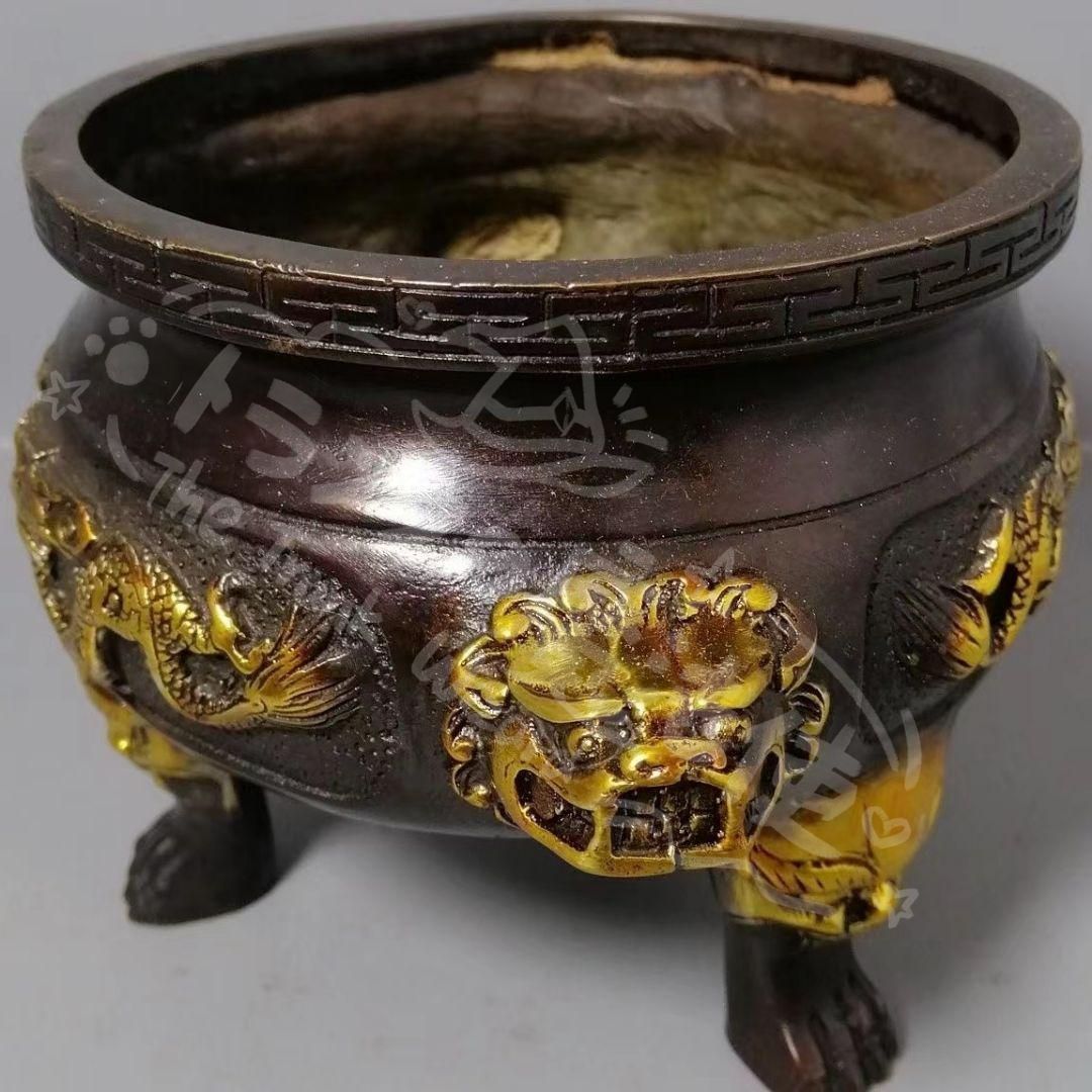 新年ギフト双龍戯珠香炉 銅製 香道具 装飾品 工芸品 美術品 置物