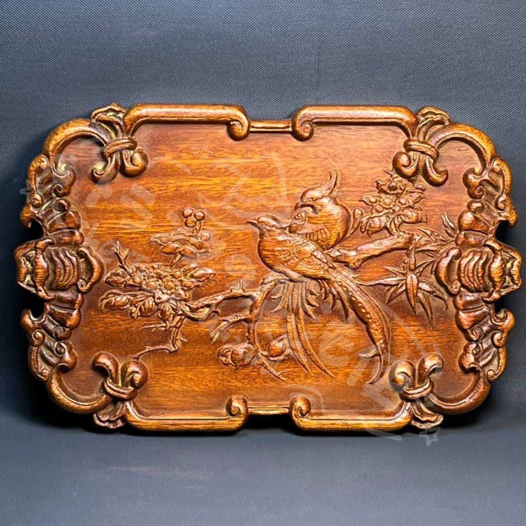 新年ギフト中国茶器 木彫り二重の喜び 果盤 茶盤 装飾品 置物