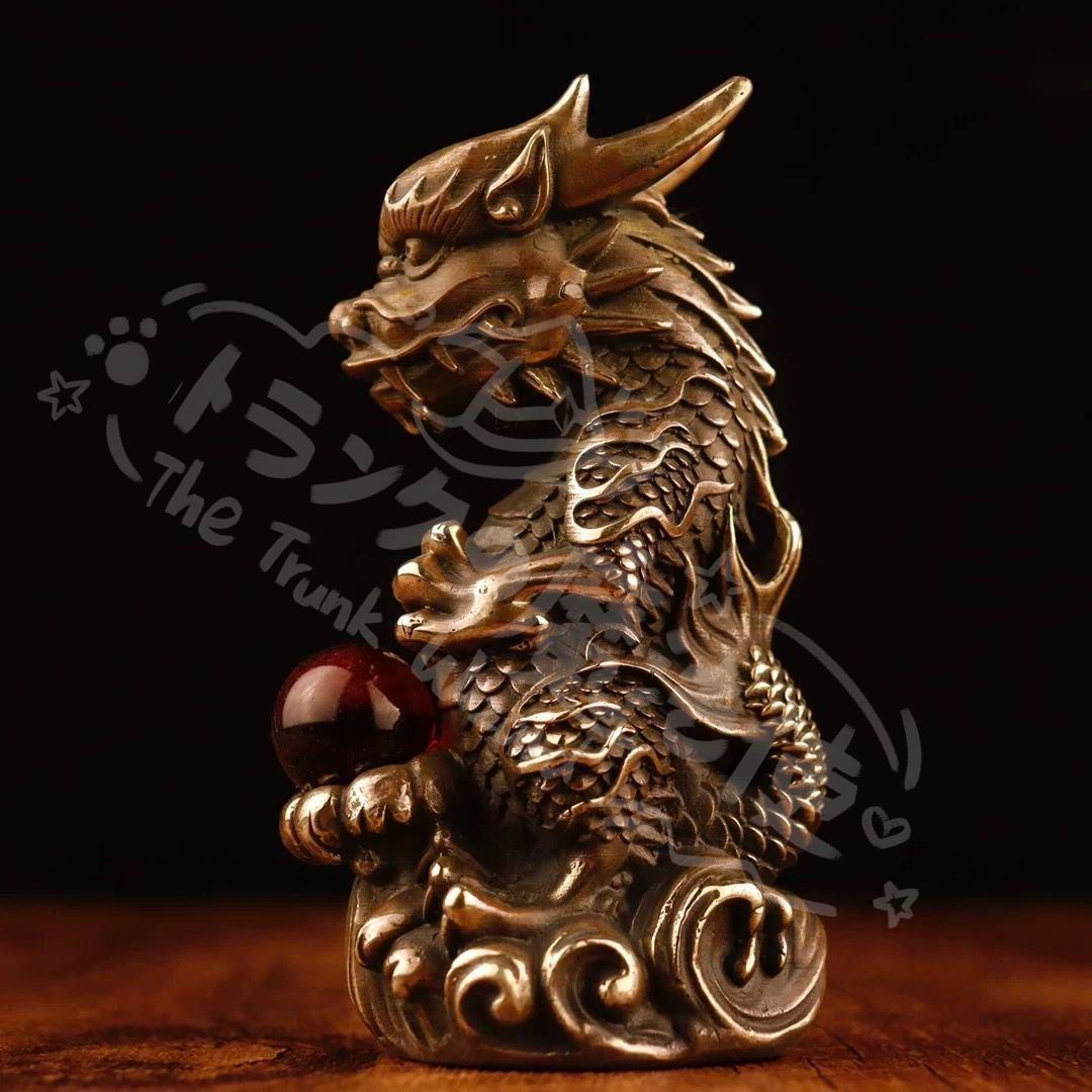  新年ギフト十二支竜戯珠 縁起物 客間 茶台 机 事務室 風水開運 装飾品 置物 金属工芸 工芸品