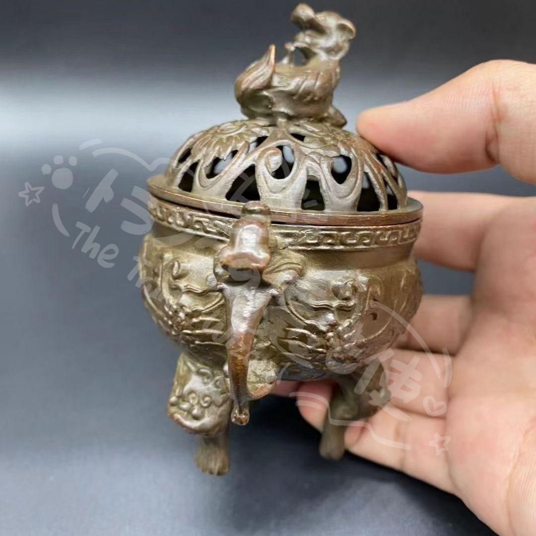 新年ギフト瑞獣獅子銅香炉 香道具 工芸品 美術品 置物CZW1207P490