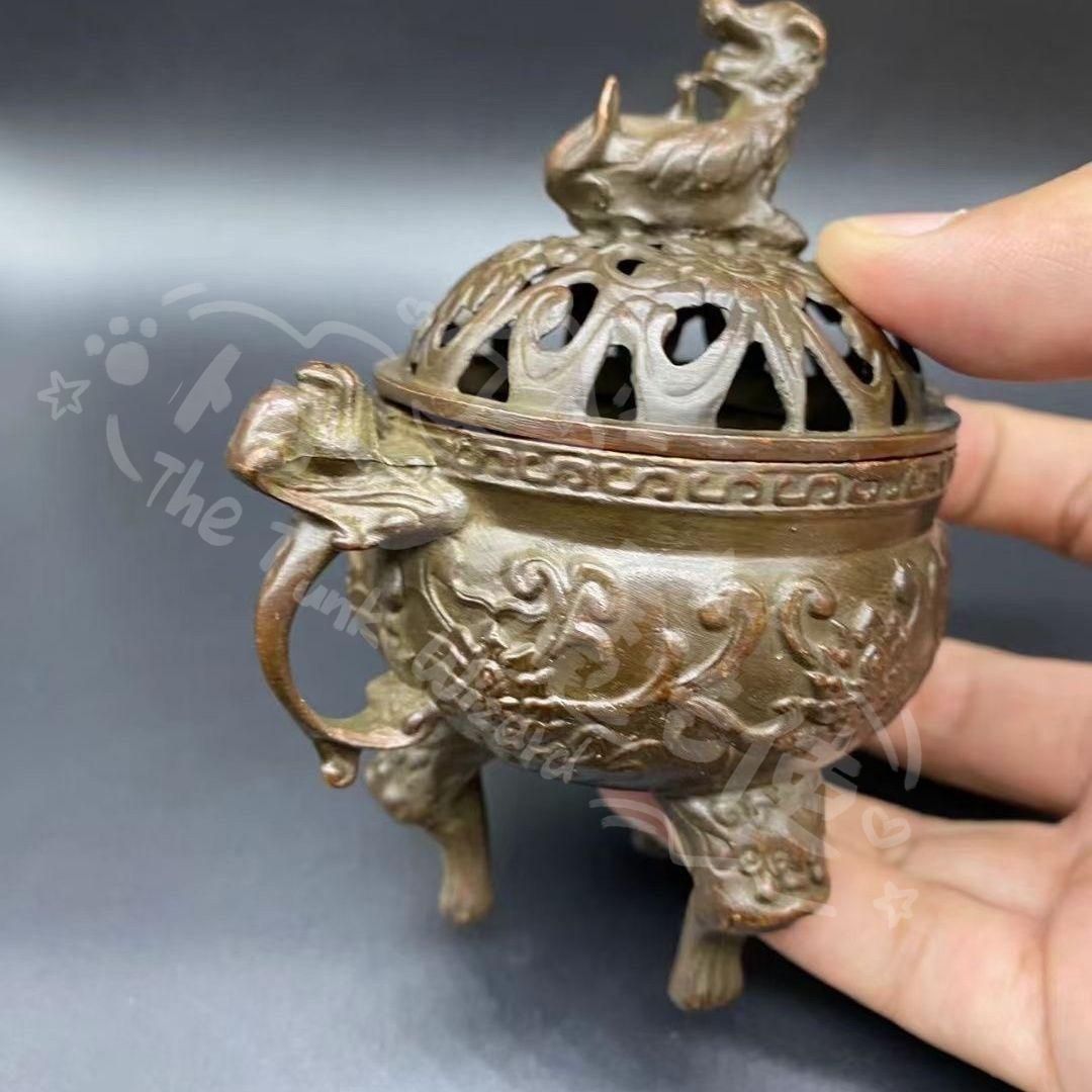 新年ギフト瑞獣獅子銅香炉 香道具 工芸品 美術品 置物CZW1207P490