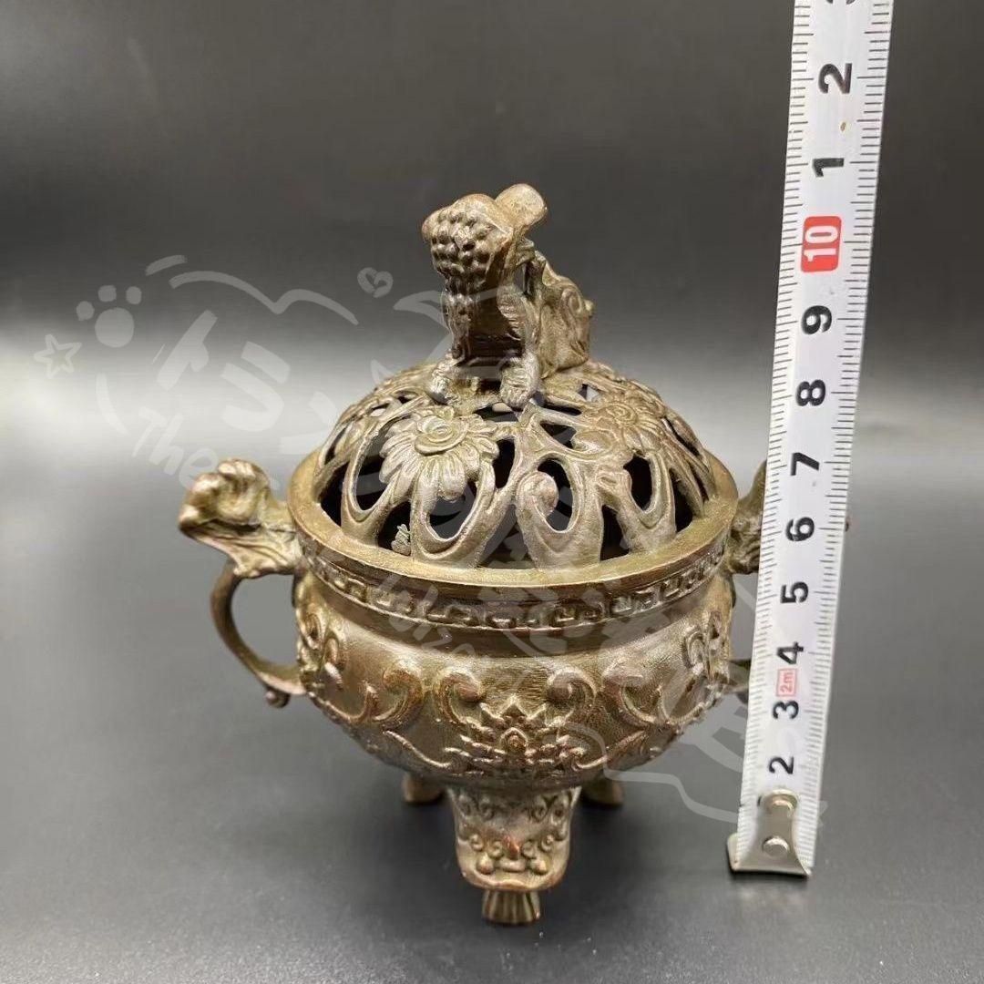 新年ギフト瑞獣獅子銅香炉 香道具 工芸品 美術品 置物CZW1207P490