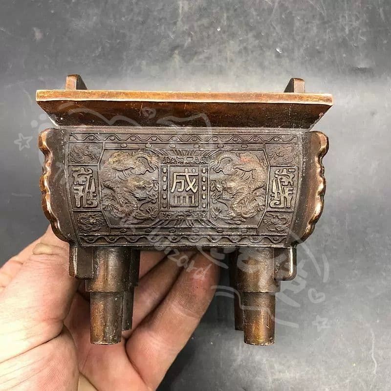 新年ギフト双龍戯珠 盛字鼎 香炉 銅細工 香道具 装飾品 工芸品 美術品