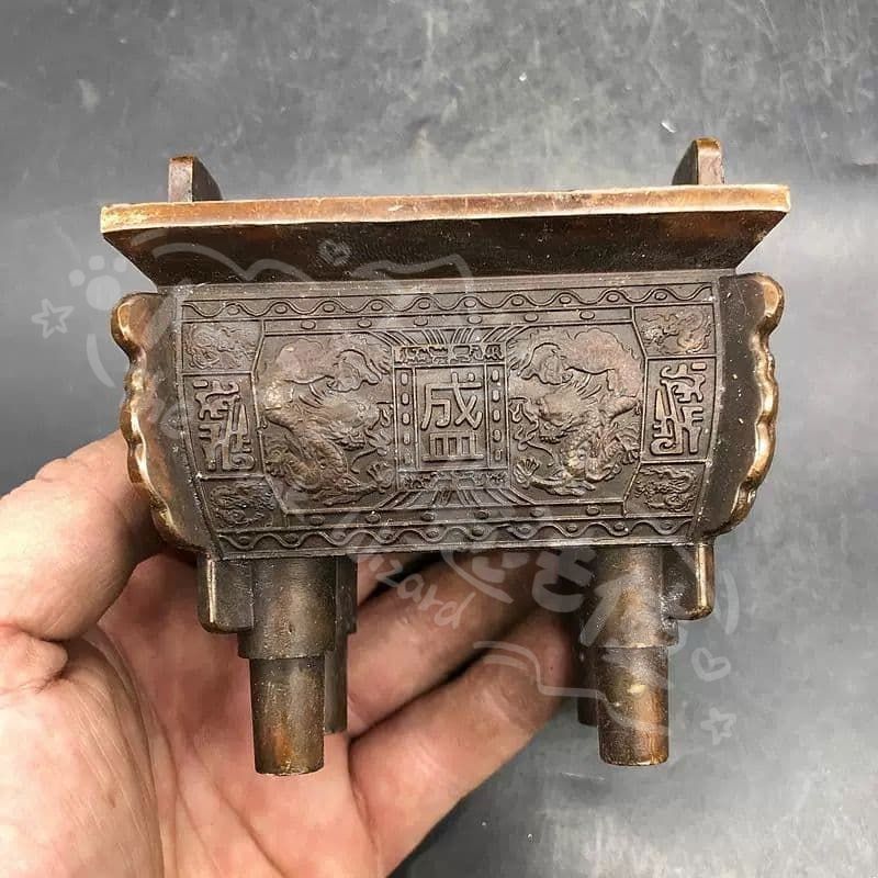 新年ギフト双龍戯珠 盛字鼎 香炉 銅細工 香道具 装飾品 工芸品 美術品