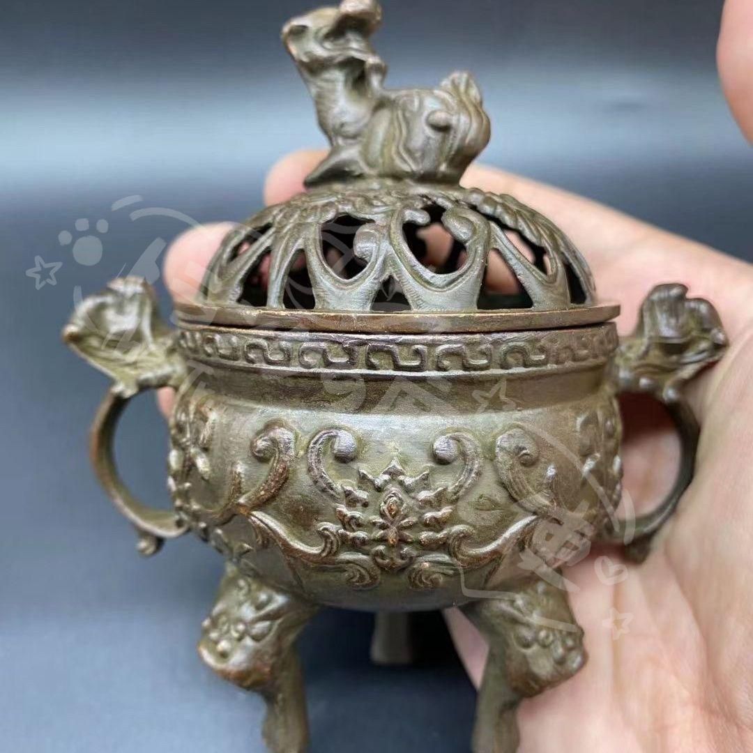 新年ギフト瑞獣獅子銅香炉 香道具 工芸品 美術品 置物CZW1207P490