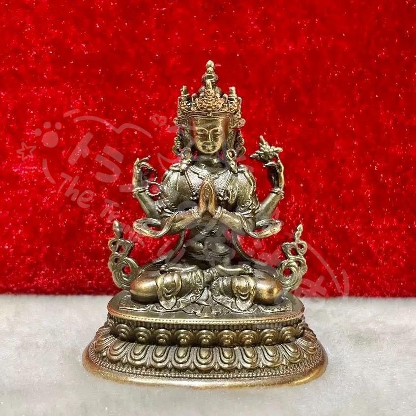 仏像　銅製 新年ギフト仏像 四臂観音仏像 禅意 茶室 置物 銅製 仏像 彫刻 置物