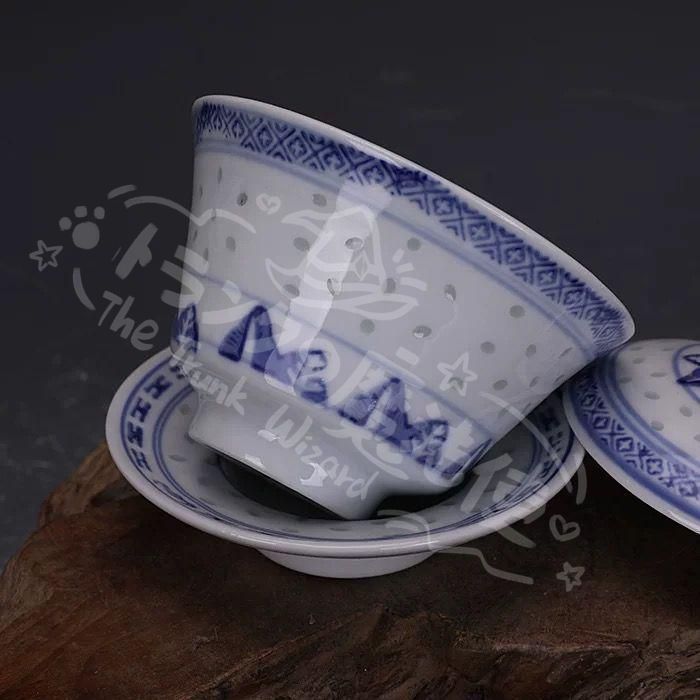 新年ギフト中国茶器 青花玲瓏三才蓋碗 景徳鎮 陶磁器 装飾品 置物