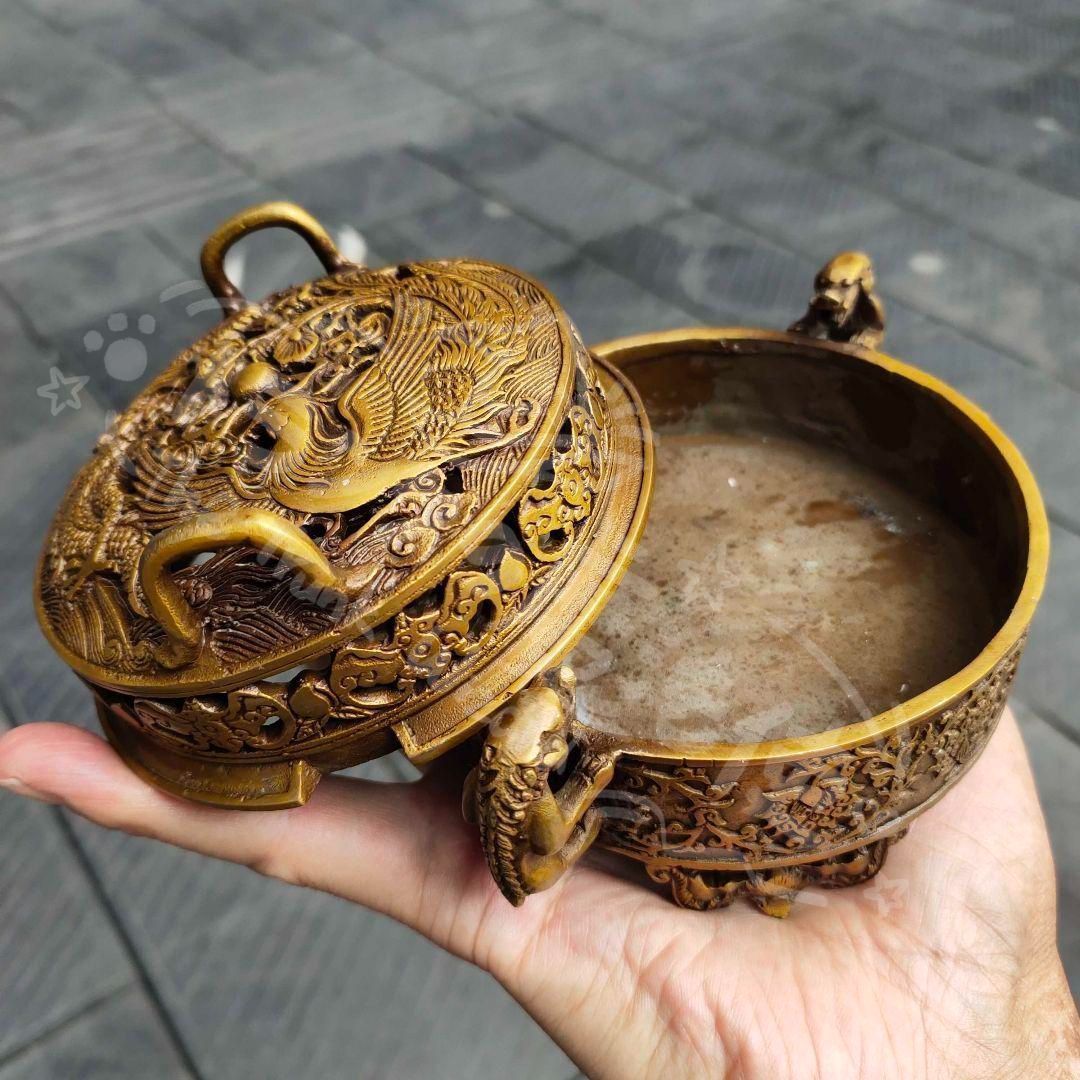 新年ギフト龍鳳香炉 銅 細工 装飾品 現代工芸品 美術品 置物