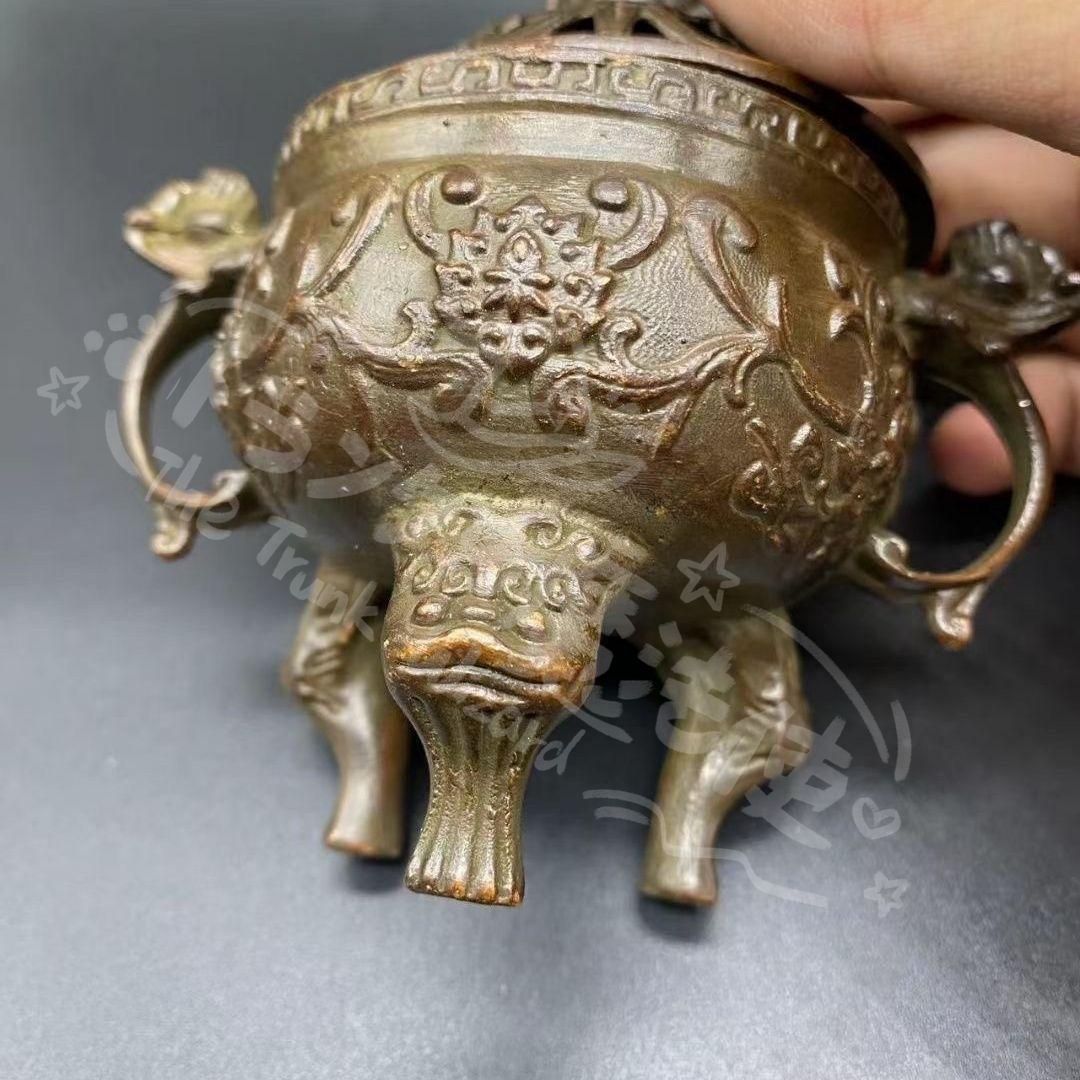 新年ギフト瑞獣獅子銅香炉 香道具 工芸品 美術品 置物CZW1207P490