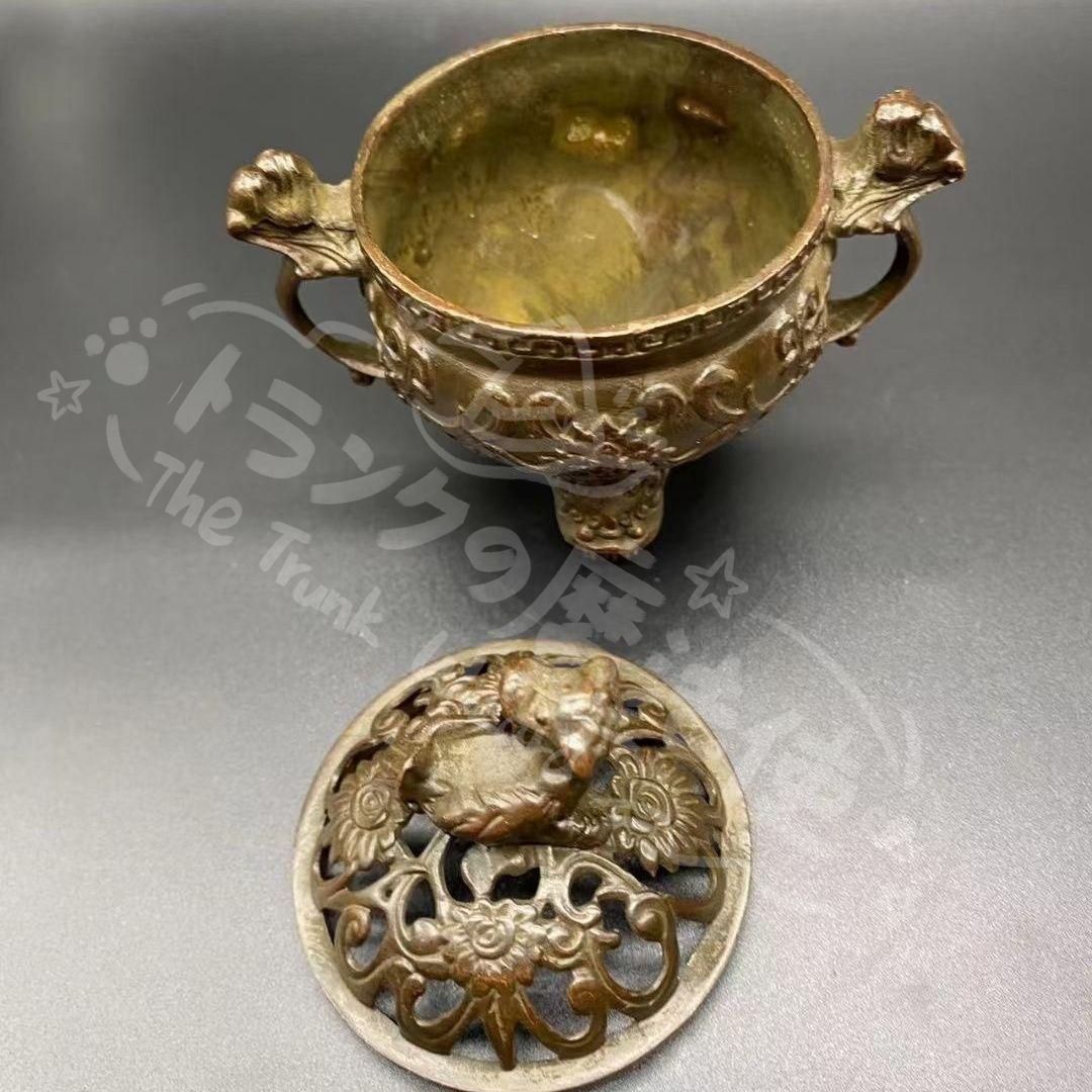 新年ギフト瑞獣獅子銅香炉 香道具 工芸品 美術品 置物CZW1207P490