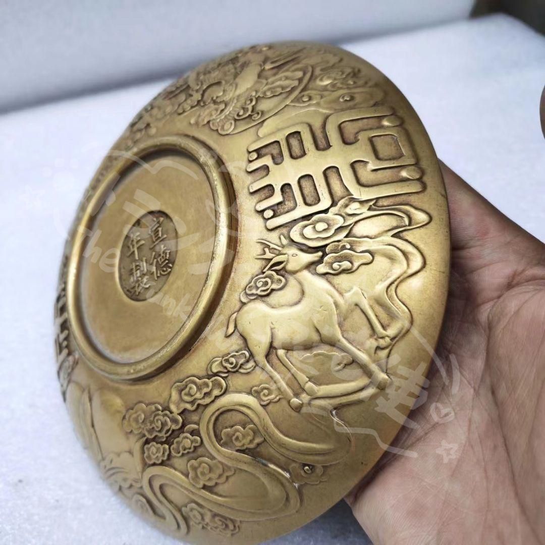 新年ギフト福禄寿の銅盤 銅製 装飾品 工芸品 美術品 置物CZW1207P913