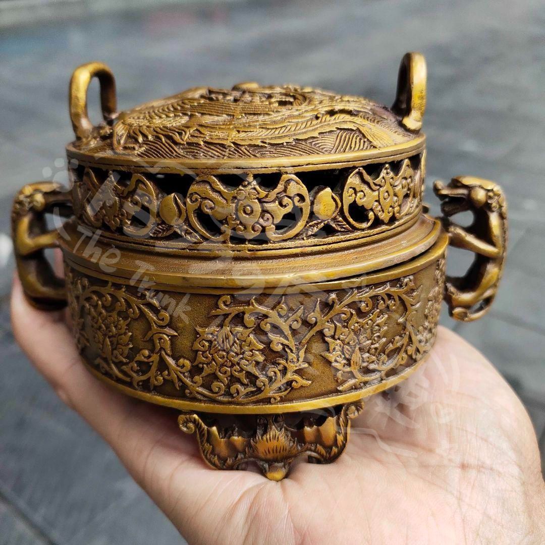 新年ギフト龍鳳香炉 銅 細工 装飾品 現代工芸品 美術品 置物