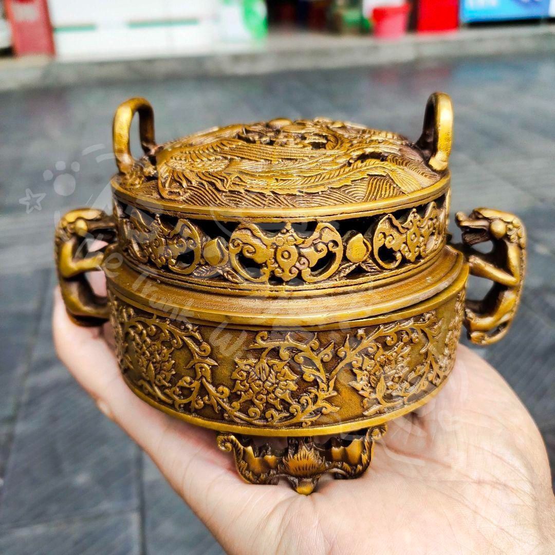 新年ギフト龍鳳香炉 銅 細工 装飾品 現代工芸品 美術品 置物