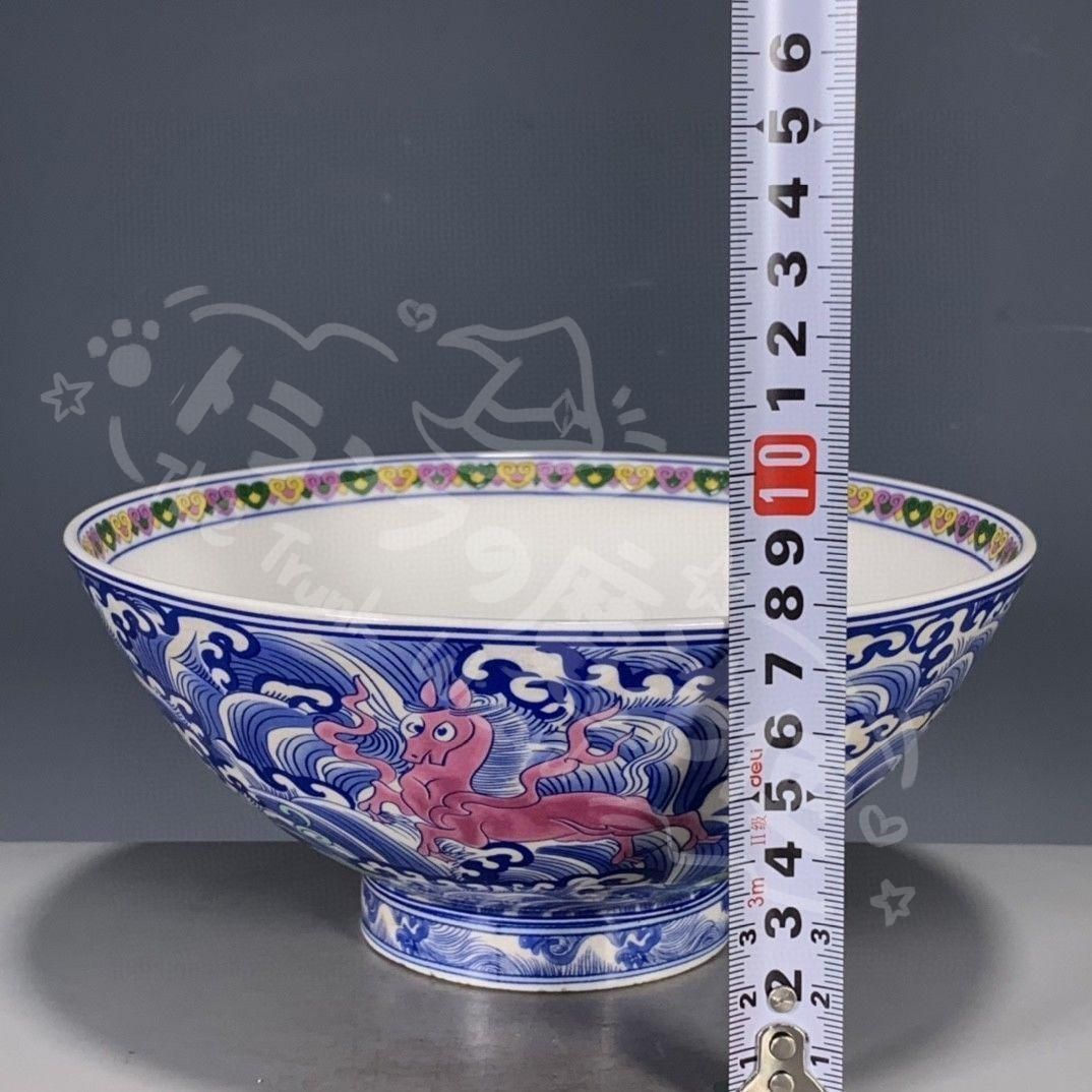新年ギフト青花粉彩飛馬碗 景徳鎮 陶磁器 装飾品 現代工芸品 美術品
