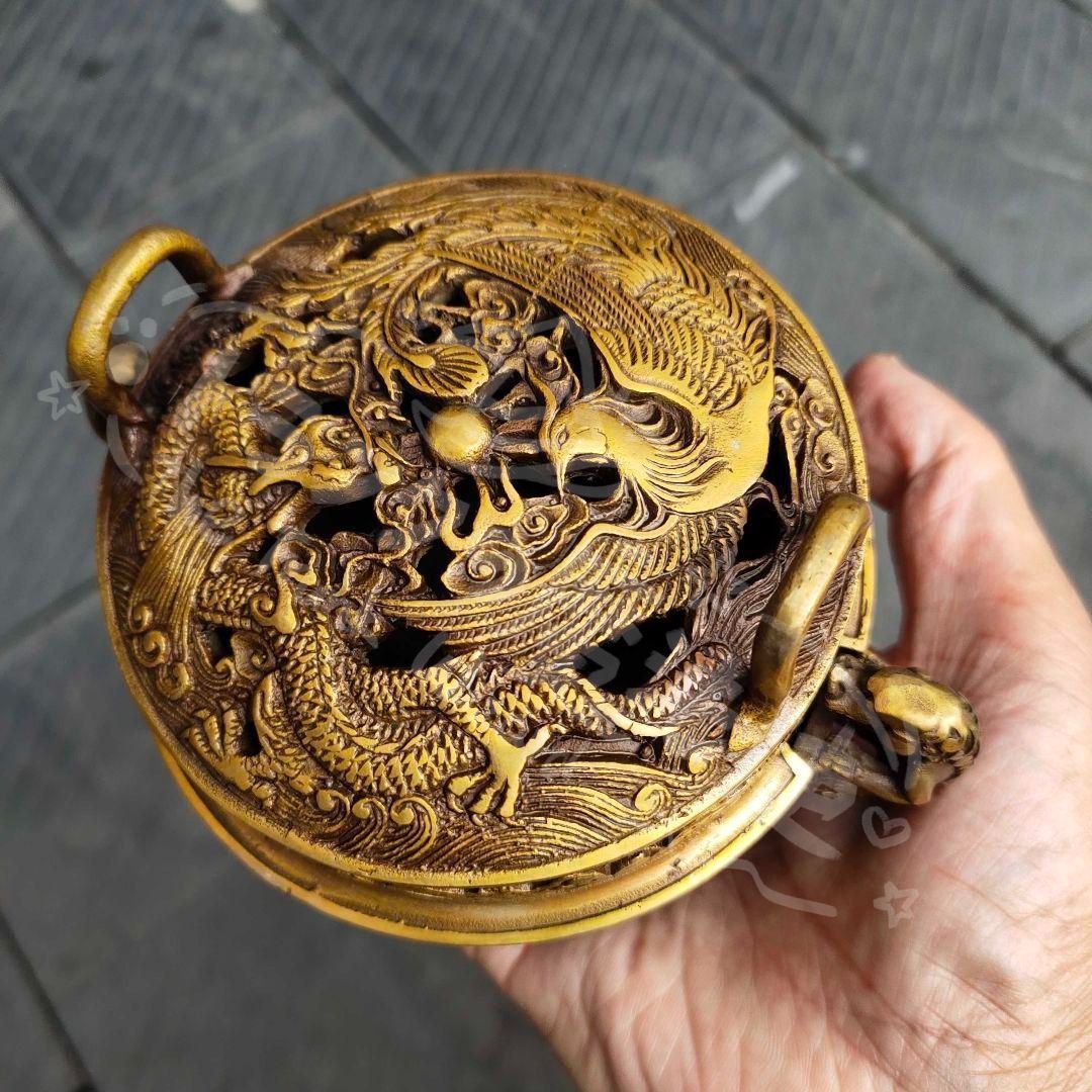 龍鳳香炉 銅器 稀少品 茶道具 重厚 極細工 工芸品 美術品 茶寵の置物 仏事 新年ギフト龍鳳香炉 銅 細工 装飾品 現代工芸品 美術品 置物
