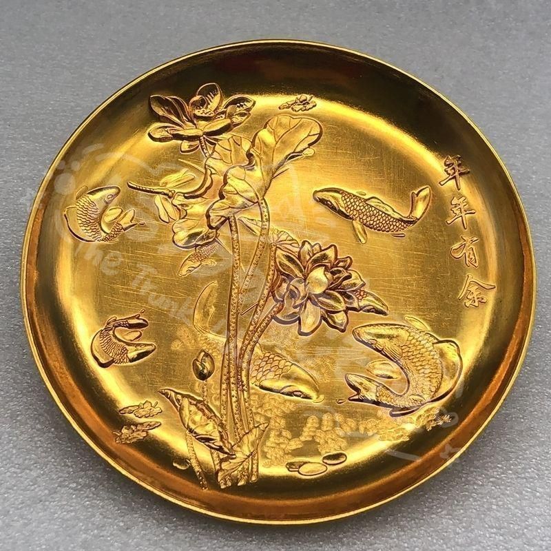 新年ギフト銅器 蓮花魚皿 装飾品 現代工芸品 美術品 置物CZW1207P564