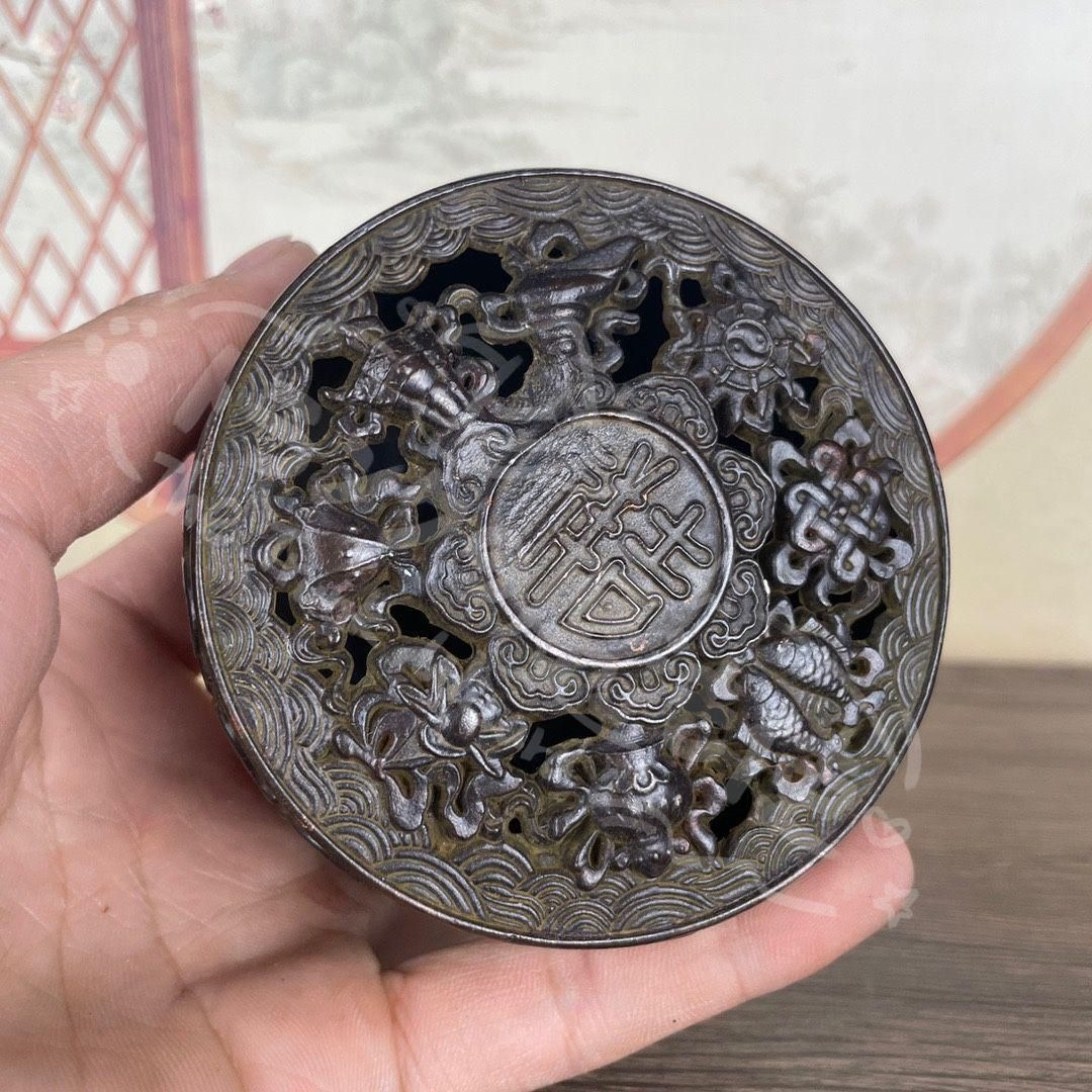 新年ギフト銅 細工 八宝開蓋香炉 装飾盒 販売済み 墨箱炉 香道具 装飾